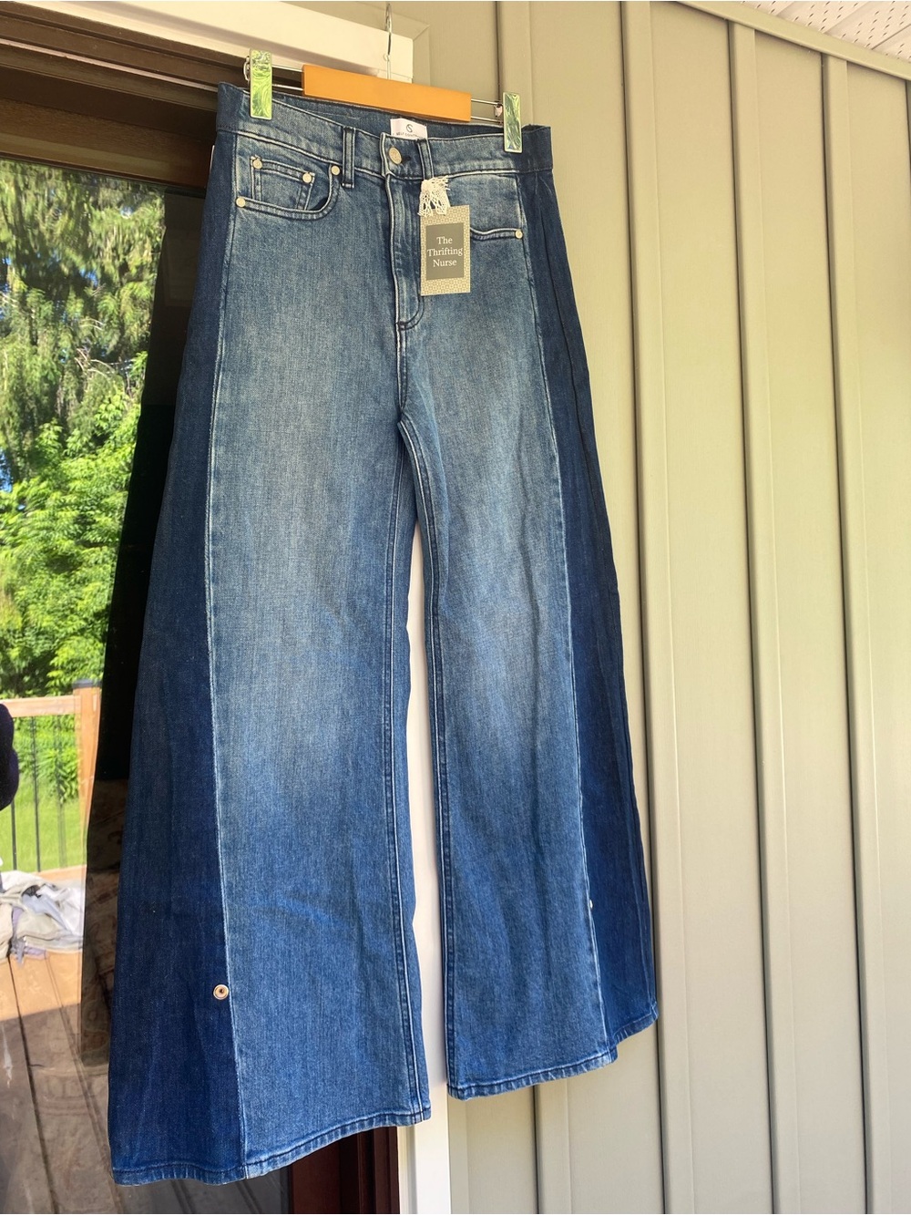 SELF CONTRAST ANTHROPOLOGIE NWTs flare high waisted two tone denim jeans size 27